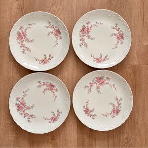 4 PCs Vtg Tharaud Limoges France Montjovis Romance Dinner Plates 10” Pink Flower